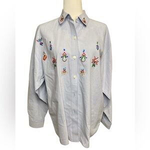 Vintage Jane Ashley Light Blue/chambray Embroidered button down Shirt